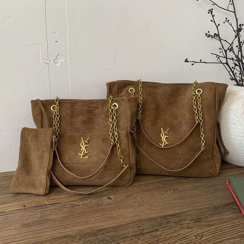 YSL Vintage chain tote bag poplar forest suede bag high-end trendy large capacity commuter single shoulder armpit mother-in-law bag