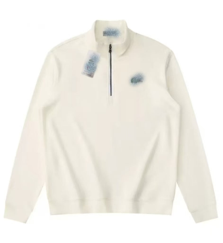 Lacosta Hot Selling Embroidery Series Half Zipper Crew Neck Half Zipper Sweatshirt Cotton Stand Up Collar + Pullover Men's and Women's Tops