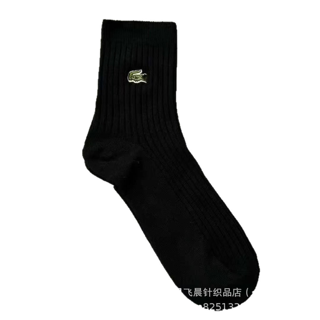 5 free socks Lacosta Big fish boxed solid color cotton socks embroidered mid-leg socks sweat-wicking comfortable and breathable men's athleisure socks