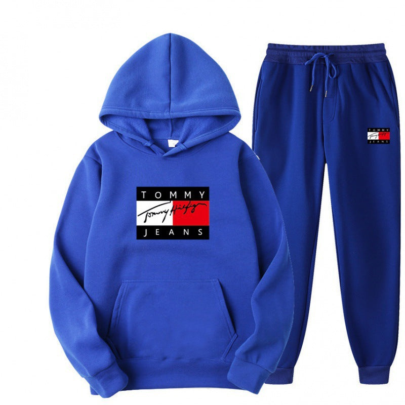 TOMMY Spring and Autumn Sportswear Trend Suits Men's Casual Sportswear Hooded Sweatshirts Men's and Women's Running Sportswear Sets