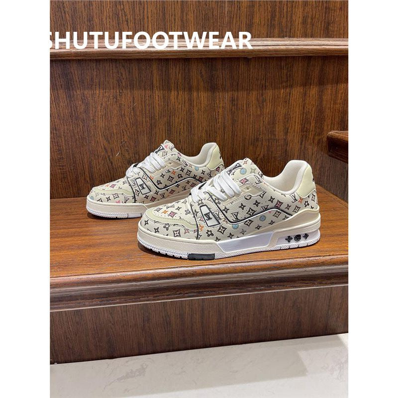 LV Men's Shoes Spring 2025 New Casual Shoes Plus Size Soft-soled Sneakers Men's Lightweight Non Slip Fashion Breathable Board Shoes