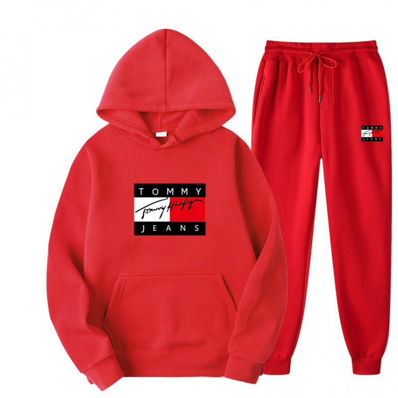 TOMMY Spring and Autumn Sportswear Trend Suits Men's Casual Sportswear Hooded Sweatshirts Men's and Women's Running Sportswear Sets