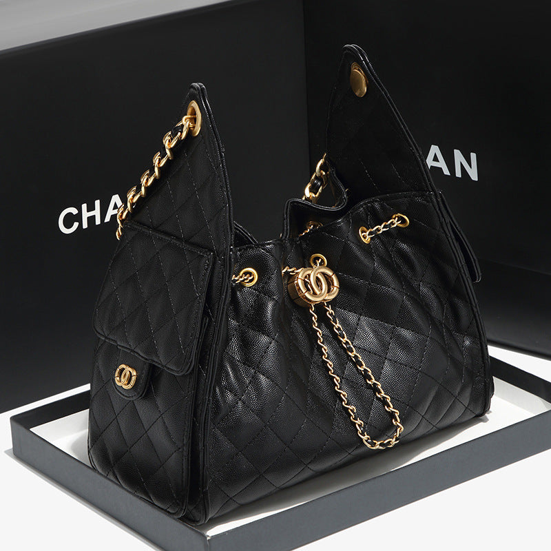 Chanel 2026 New Lingge Chain Oil Wax Leather Small Fragrance Tote Lingge DIY Chain Armpit Large Capacity Shoulder Bag