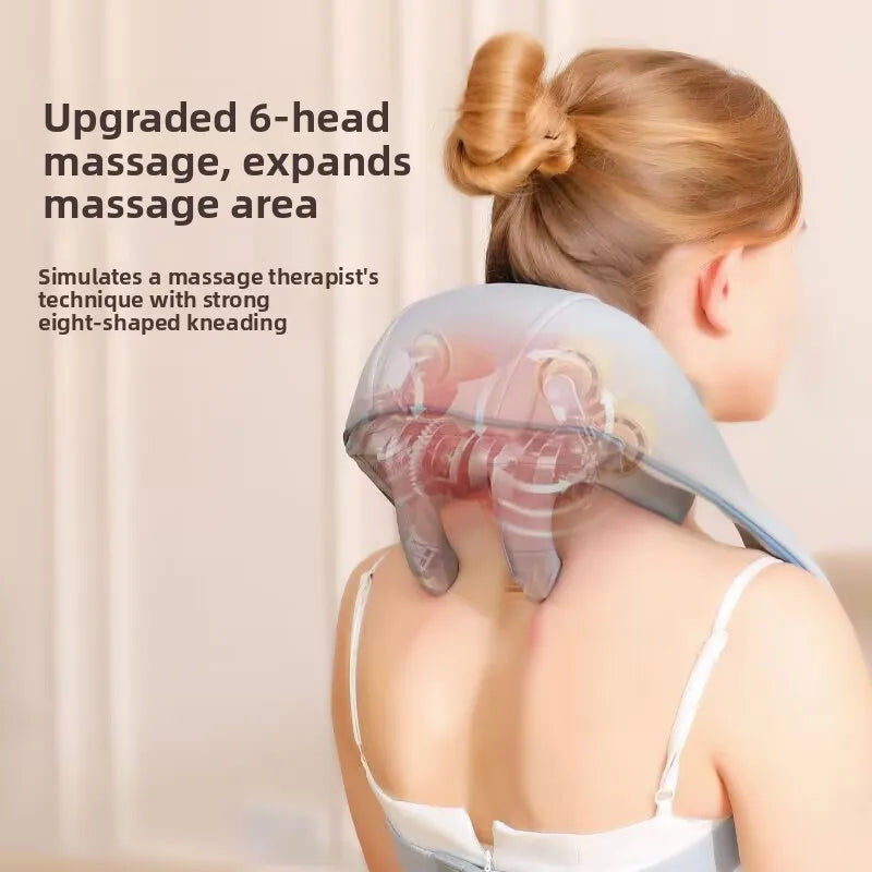 Electric Hot Compress Massage Device Shoulder Neck Back Multi-Function Massage Instrument 6 Massage Heads USB Powered Infrare...