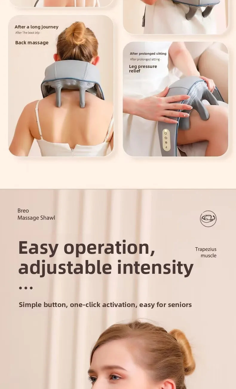 Electric Hot Compress Massage Device Shoulder Neck Back Multi-Function Massage Instrument 6 Massage Heads USB Powered Infrare...