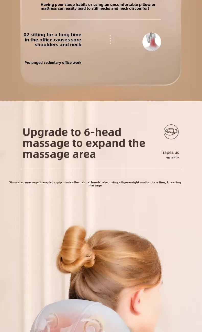 Electric Hot Compress Massage Device Shoulder Neck Back Multi-Function Massage Instrument 6 Massage Heads USB Powered Infrare...