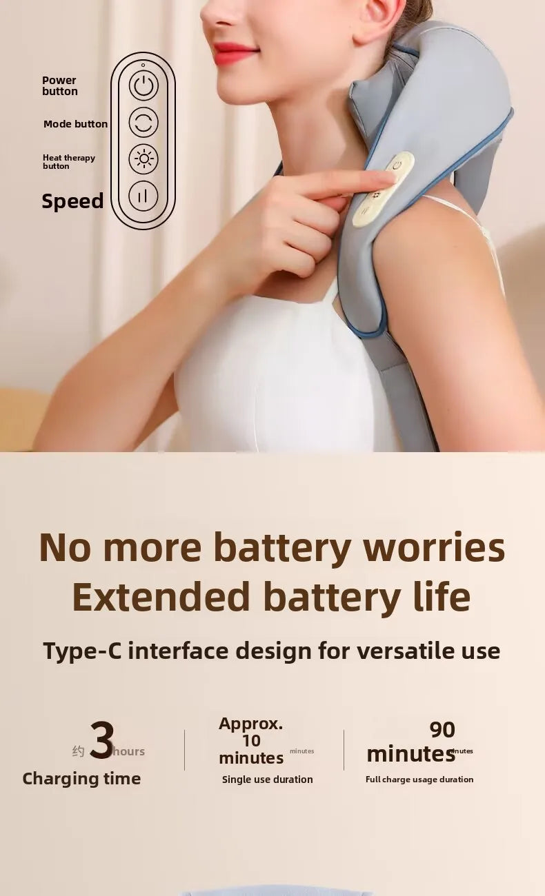 Electric Hot Compress Massage Device Shoulder Neck Back Multi-Function Massage Instrument 6 Massage Heads USB Powered Infrare...