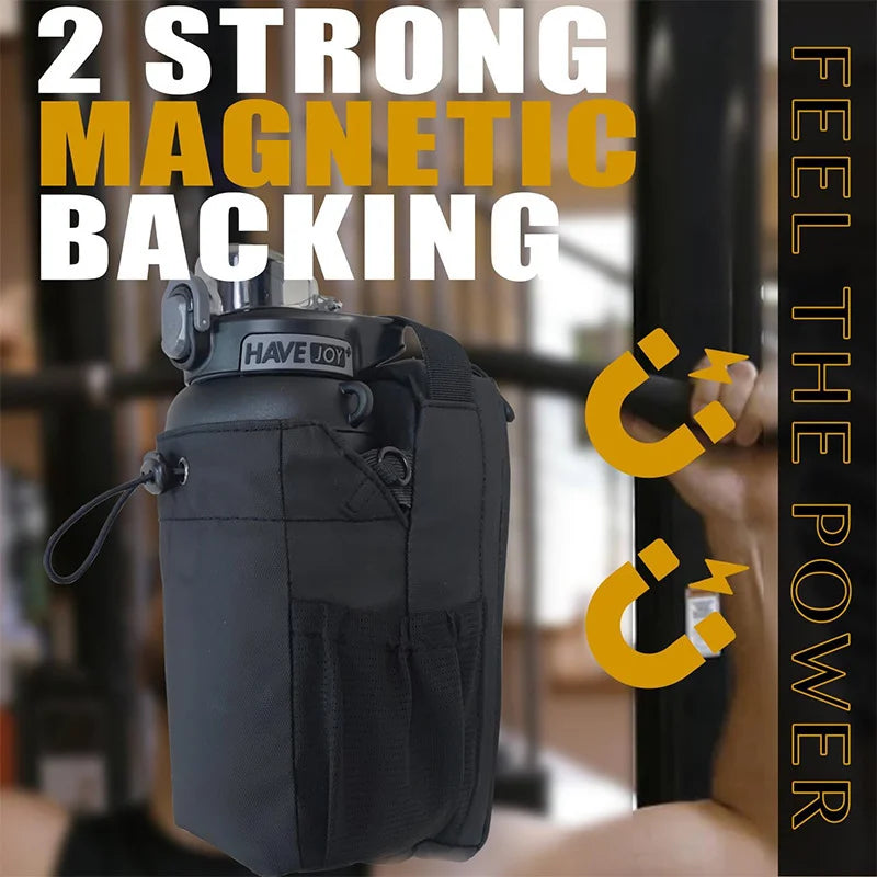Powerful magnetic water bottle bag, portable water bottle hanging bag for gym exercise, large-capacity water cup bag