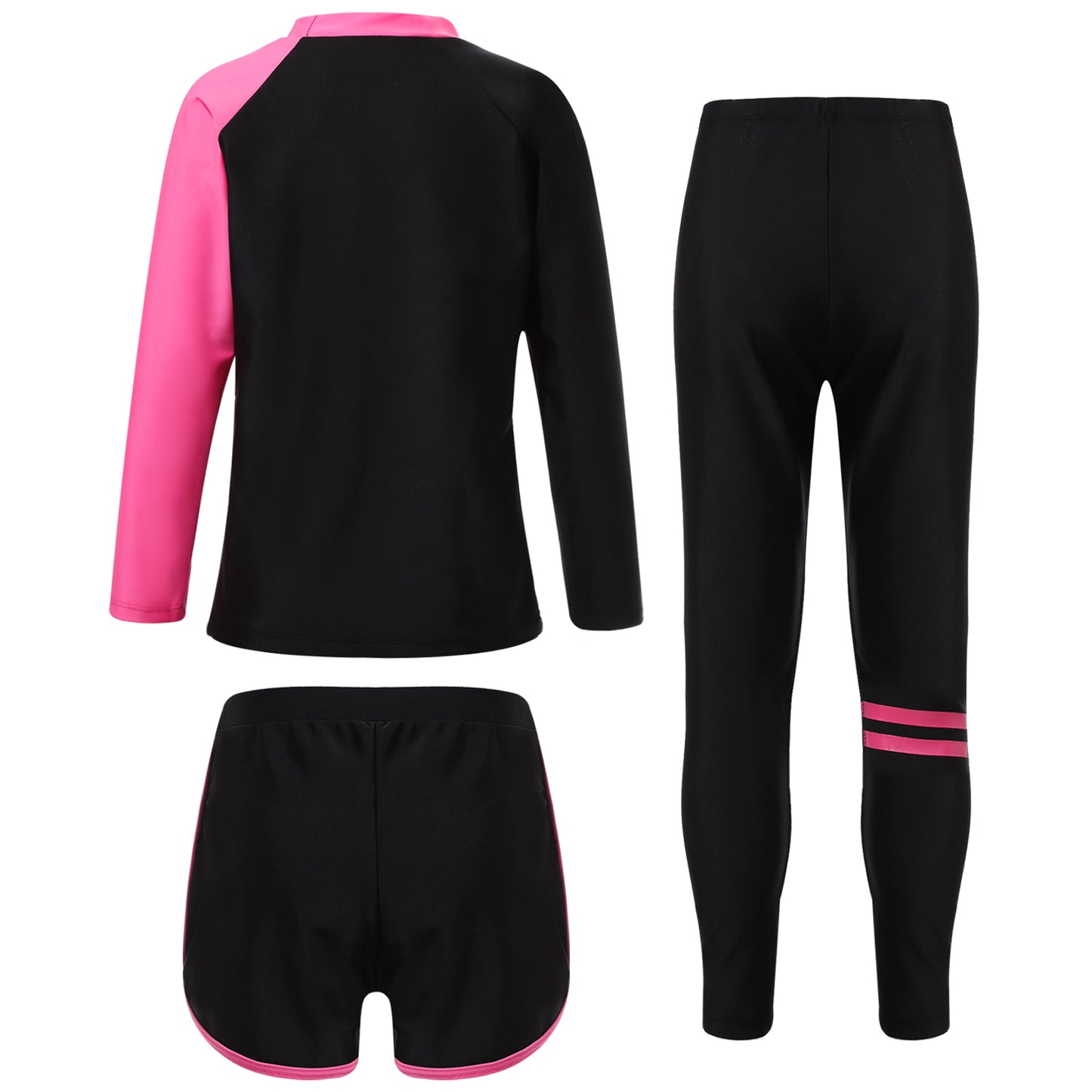 Kids Rash Guard Swimwear 3 Piece Swimming Sets Quickly Dry Swimsuit Sun Protection Long Sleeve Top+Shorts+Pants Swim Outfits