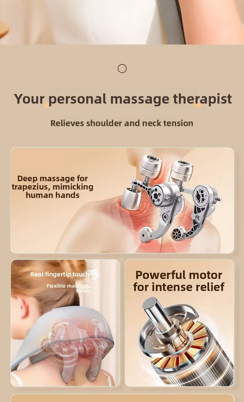Electric Hot Compress Massage Device Shoulder Neck Back Multi-Function Massage Instrument 6 Massage Heads USB Powered Infrare...