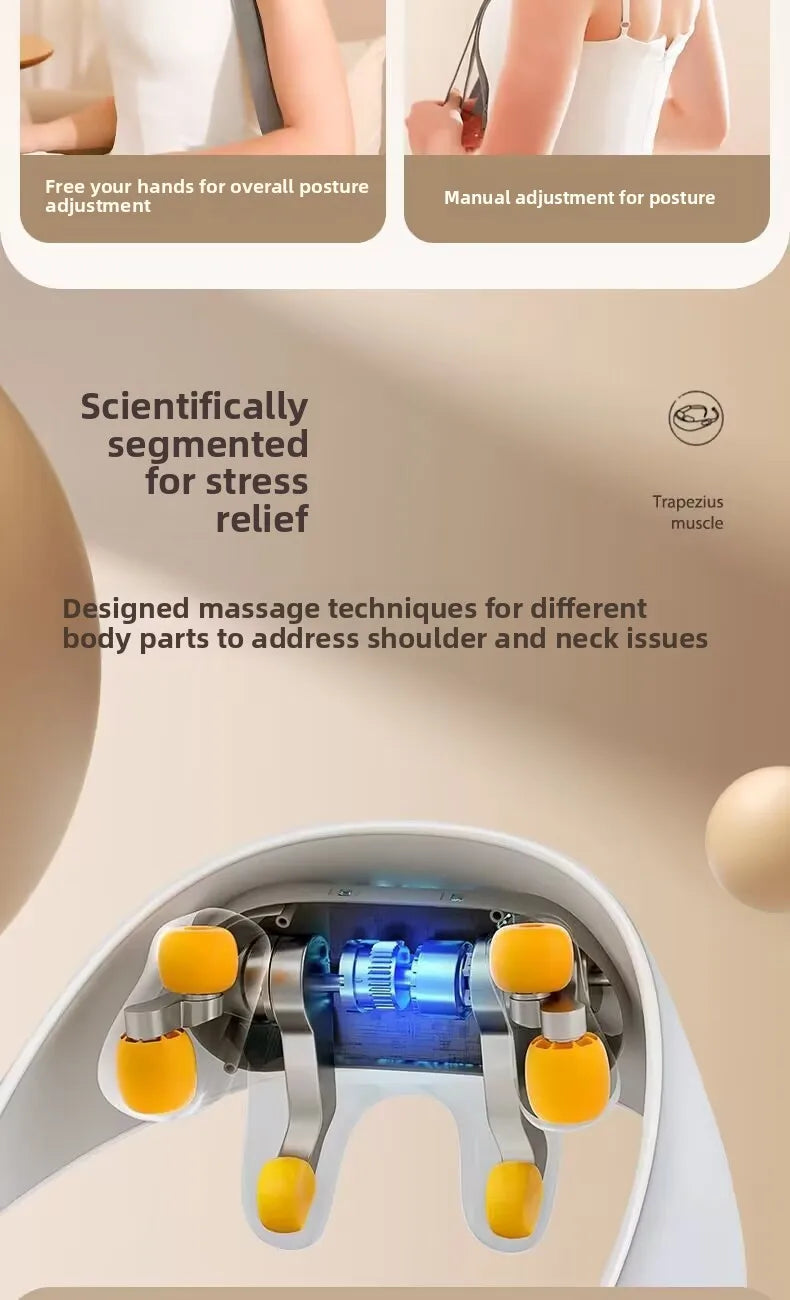 Electric Hot Compress Massage Device Shoulder Neck Back Multi-Function Massage Instrument 6 Massage Heads USB Powered Infrare...