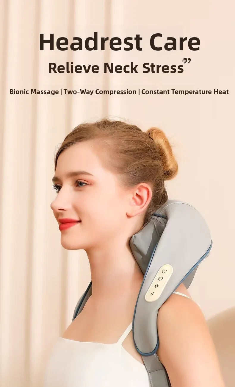 Electric Hot Compress Massage Device Shoulder Neck Back Multi-Function Massage Instrument 6 Massage Heads USB Powered Infrare...