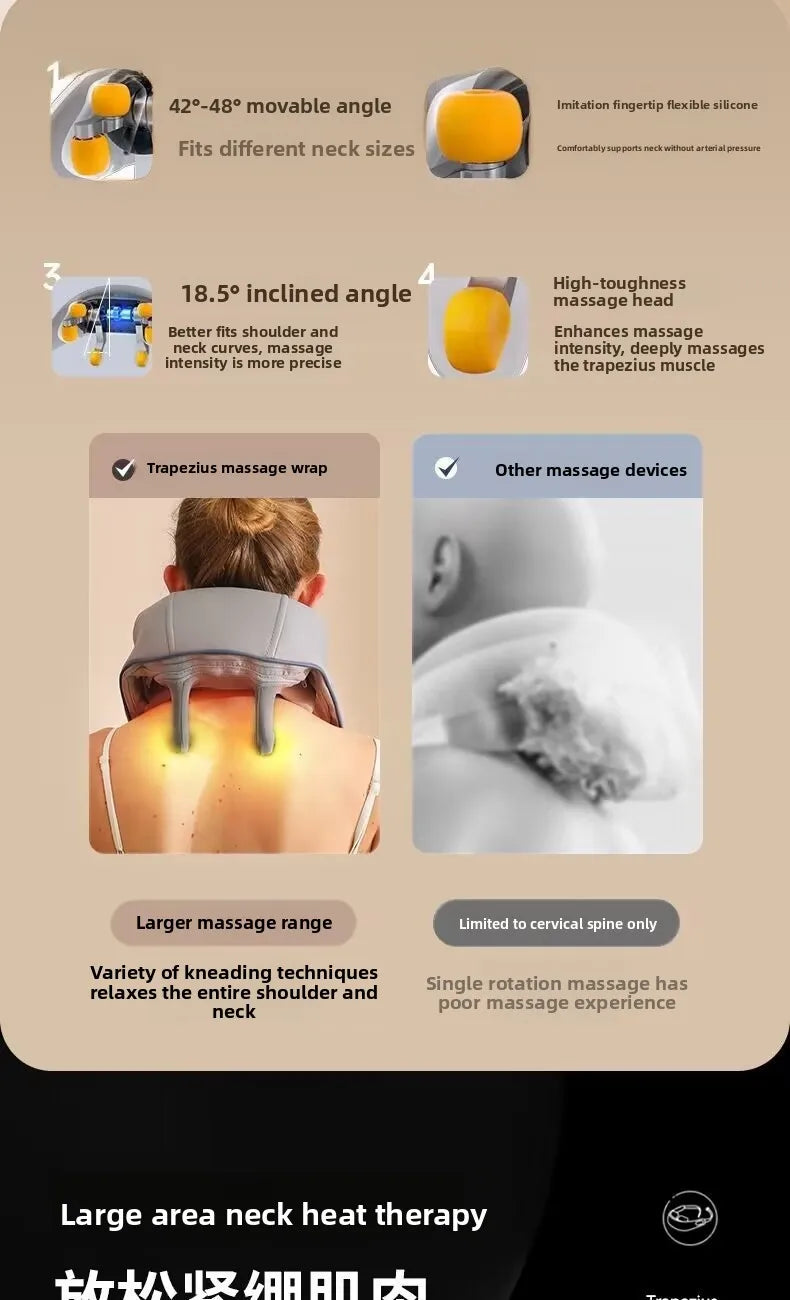 Electric Hot Compress Massage Device Shoulder Neck Back Multi-Function Massage Instrument 6 Massage Heads USB Powered Infrare...