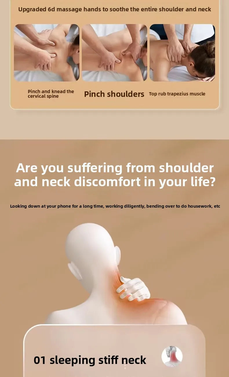 Electric Hot Compress Massage Device Shoulder Neck Back Multi-Function Massage Instrument 6 Massage Heads USB Powered Infrare...