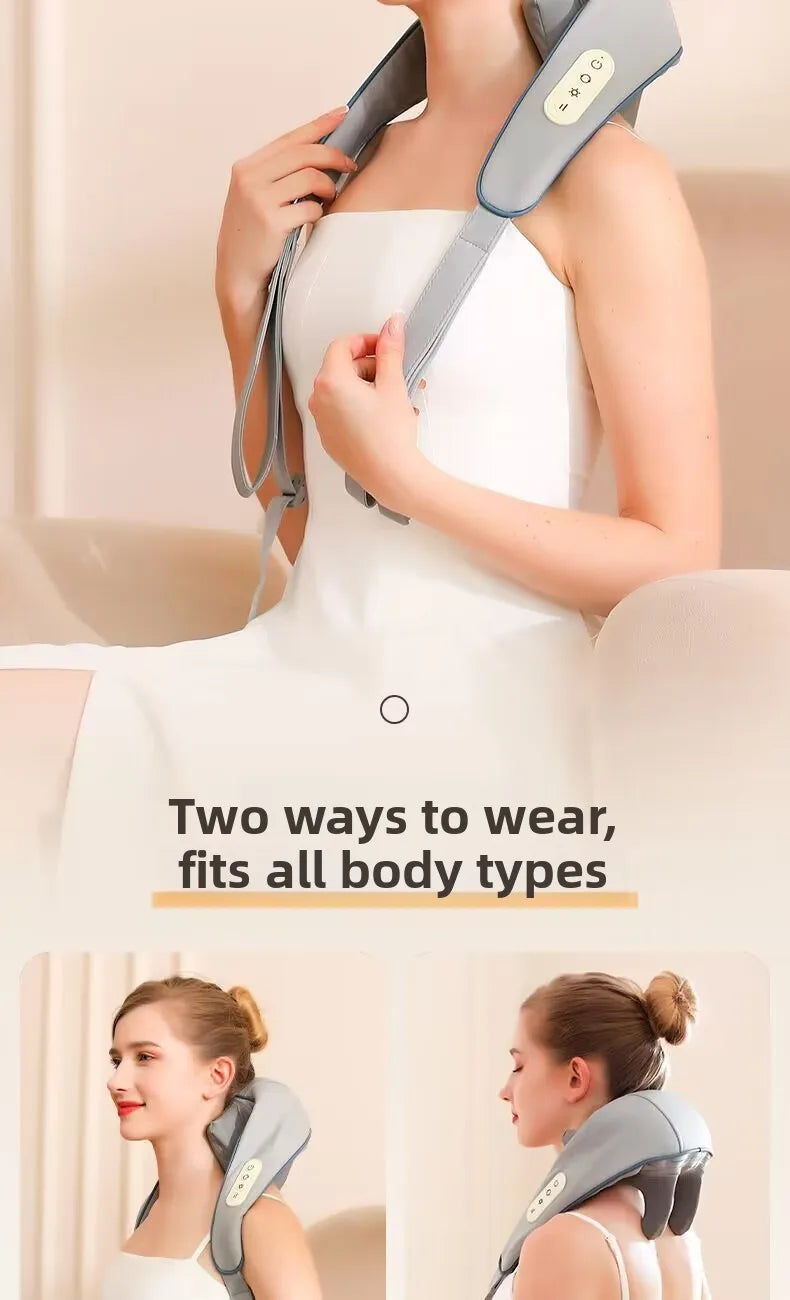 Electric Hot Compress Massage Device Shoulder Neck Back Multi-Function Massage Instrument 6 Massage Heads USB Powered Infrare...