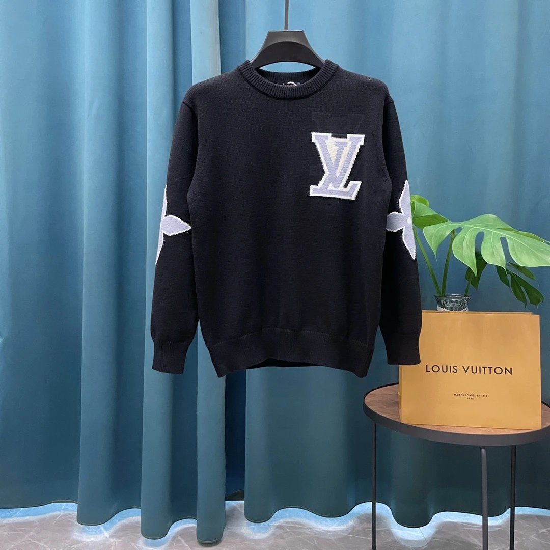 LV "Top correct version" L donkey knitted crew neck sweater.25SS autumn and winter heavy industry meticulously produces men and women