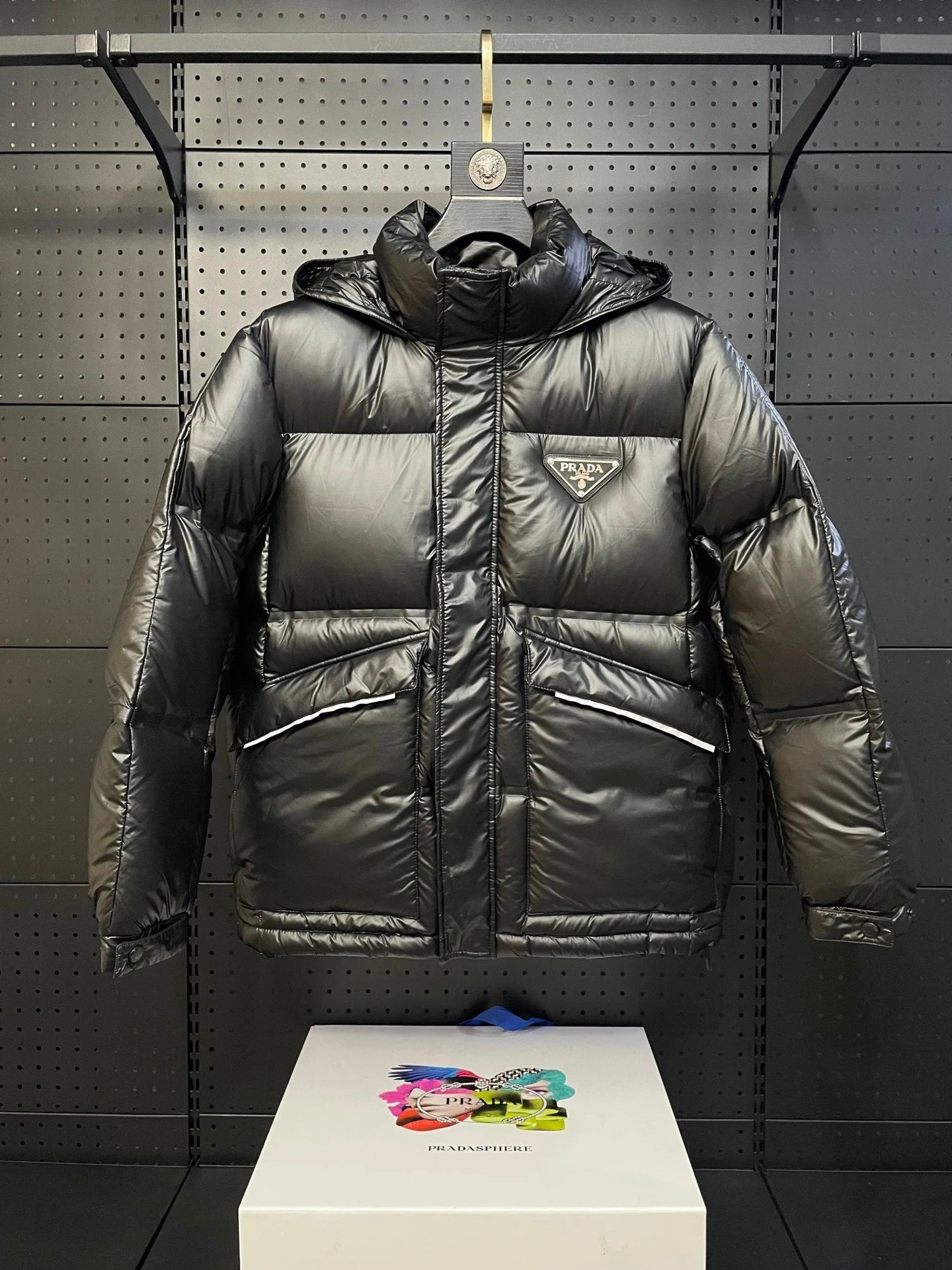 Prada 2025 autumn and winter new silicone strip zipper red label letter cotton clothing for men and women fashionable casual and versatile hooded jacket